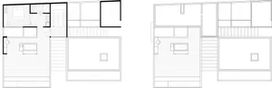 Modern interior space with furniture arranged on wood flooring.