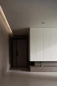 Modern minimalist lobby featuring concrete materials.
