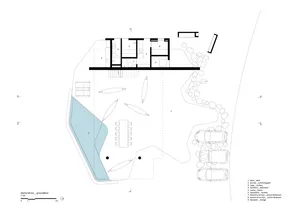 Modern architectural floor plan layout with rooms labeled 1 to 9, including a swimming pool (2) and parking area (3).