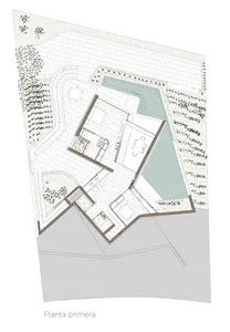 Floor plan for a modern residential building with detailed layout of rooms and amenities.