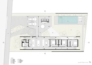 Modern house floor plan with terrazzo flooring.