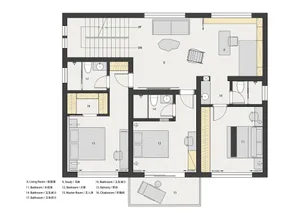 A detailed 2D architectural drawing of a residential floor plan, depicting all rooms, layout, and dimensions.