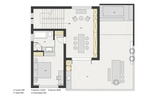 Floor plan of a modern residential space with minimalist design features.