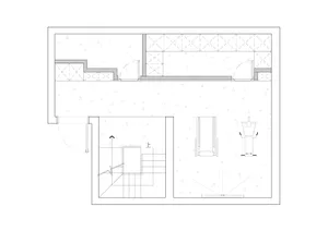 Minimalist architectural floor plan with white walls and black lines