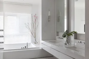 Modern white marble bathroom interior with minimalist design