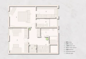 Floor plan of a modern apartment layout with rooms labeled