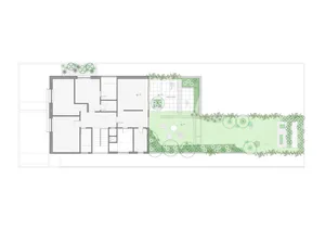 現代室內設計的平面圖，展示空間配置與設計特色。