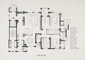 Modern living space with open-plan design, kitchen, and dining area.