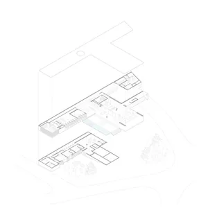 2D architectural drawing of a modern house's floor plan.