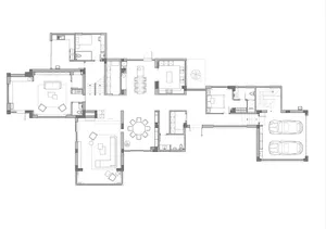 Detailed 2D architectural drawing of a modern residential apartment layout