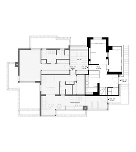A detailed architectural floor plan of a modern residential or commercial building