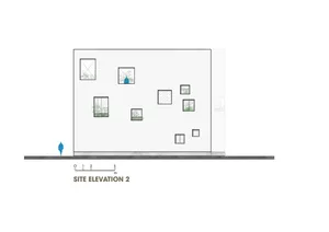 Modern architectural elevation plan showcasing glass facade elements