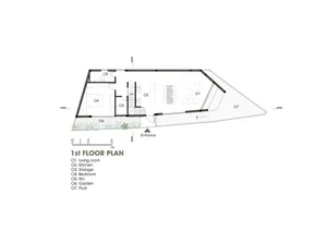 Modern house floor plan featuring a concrete foundation and various residential rooms and spaces.