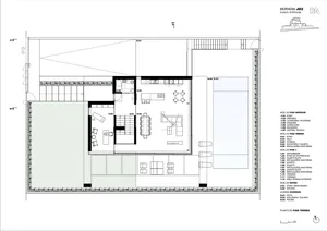 A minimalist floor plan of a house showing various rooms and their layout.
