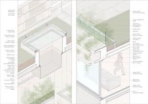 Modern balcony design featuring marble flooring and stone walls and coping.