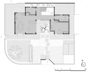 A modern ground floor residential layout featuring a concrete design