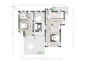 A modern residential house plan featuring wood flooring and elements.