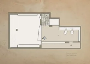 Industrial floor plan featuring a staircase with a mixed material design.