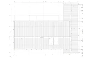 2D architectural plan of a roof featuring metal panels.
