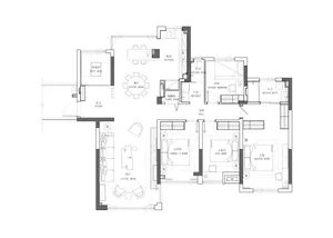 Detailed architectural layout of a house interior, including rooms, furnishings, and spatial arrangements.