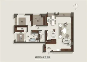 2D architectural drawing of a modern residential floor plan with two bedrooms, a kitchen, and a living room.