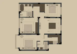 Floor plan of a modern residential layout with gray tones