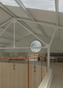 Modern office space featuring wooden elements
