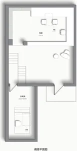 Floor plan of a minimalist residential space with white walls and functional zones.