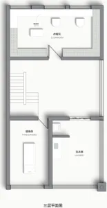 Floor plan of a modern residential interior with white surfaces.