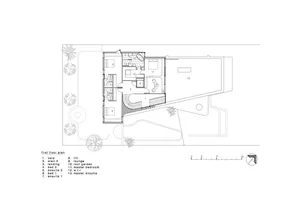 A detailed 2D architectural drawing of a modern residential floor plan.