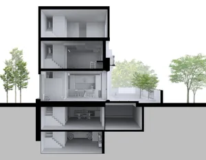 Modern floor plan showcasing contemporary white interior design.