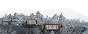 Minimalist residential architecture with wooden features