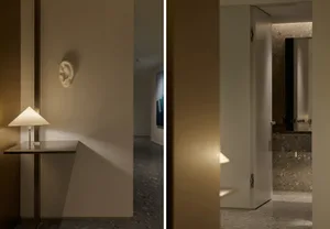 Modern interior design featuring concrete elements.