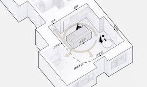 Minimalist living room layout with a neutral color palette
