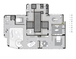 A modern residential floor plan showing various rooms and their layout.