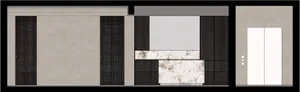 A modern reception desk with a marble countertop.