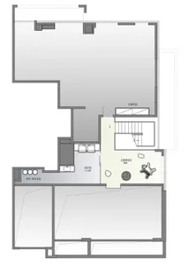 A detailed floor plan of a modern apartment showing the layout of rooms and spaces.