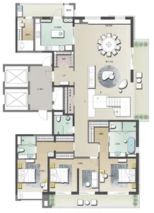 Modern residential floor plan featuring various rooms and spaces