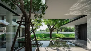 Modern architecture featuring extensive use of glass.