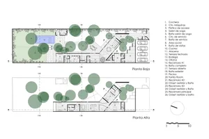 Floor plans of a modern house with an open basement, showcasing contemporary residential design.