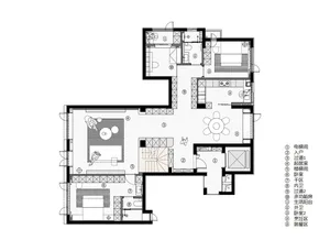 Floor plan diagram of a modern apartment with loft-style design elements, showcasing an open living area and multiple bedroom