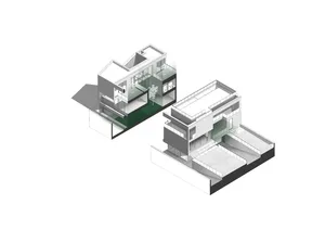 A modern minimalist residence featuring glass and cement materials.