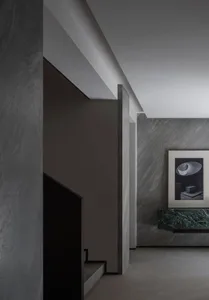 Modern, concrete, minimalist lobby design