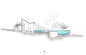 Sectional drawing of a modern kitchen with a recessed design.
