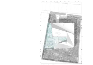 2D architectural drawing of a swimming pool plan with a focus on urban concrete and water elements.