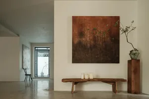 Modern interior design with wooden furniture