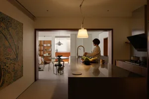 Modern kitchen with marble countertop and island