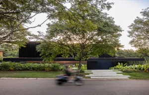 A modern, metal-clad residential home with a contemporary design.