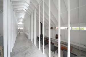 White office space featuring modern design elements