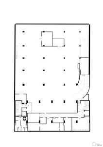 Black and white architectural drawing of an industrial floor layout